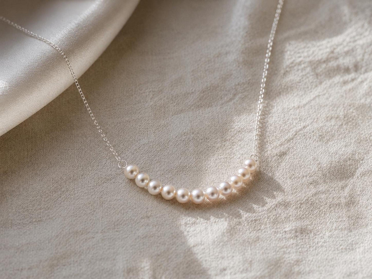 8 Floating Pearls Necklace • Elevate Your Minimalist Style with Timeless Glow
