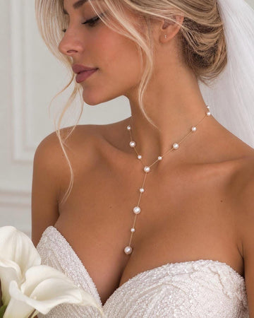 Pearl Lariat Necklace, 14K Gold-Plated or Silver-Plated Brass Y Design