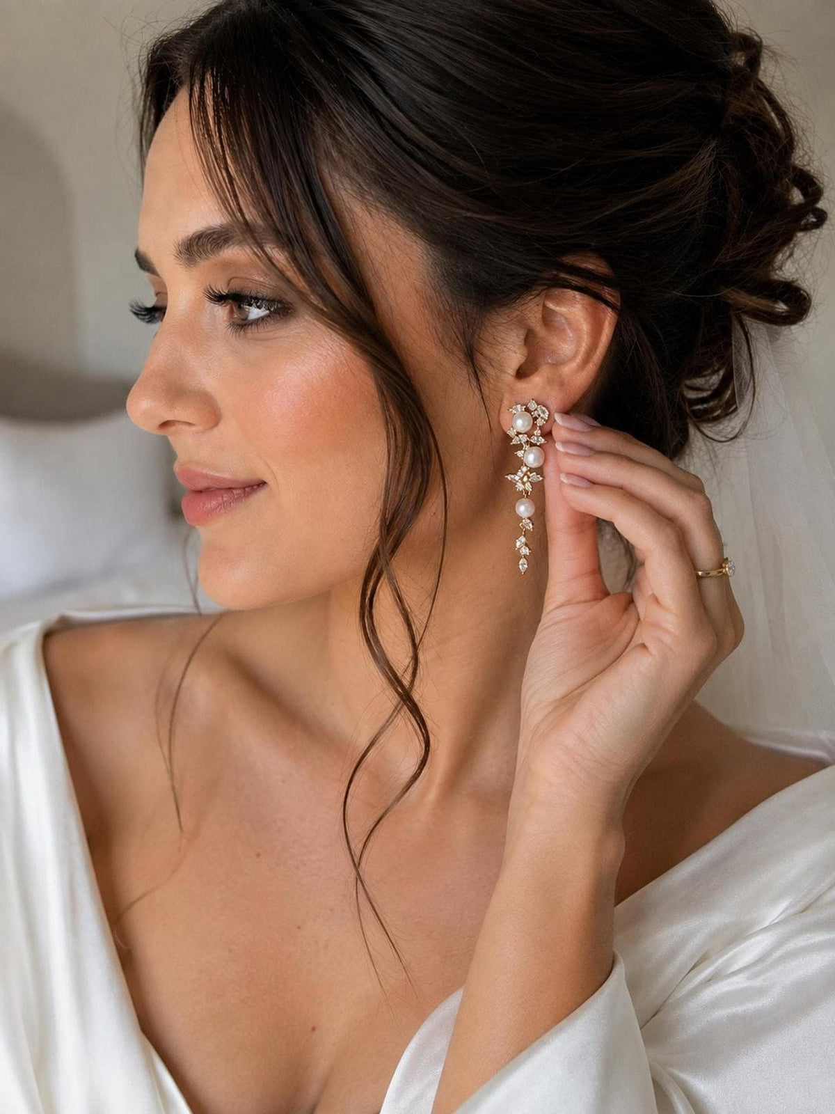 Celestia Pearl Cascade Bridal Earrings