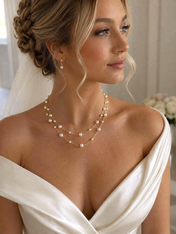 Double Layer Pearl Necklace, Bridal and Bridesmaid Wedding Jewelry