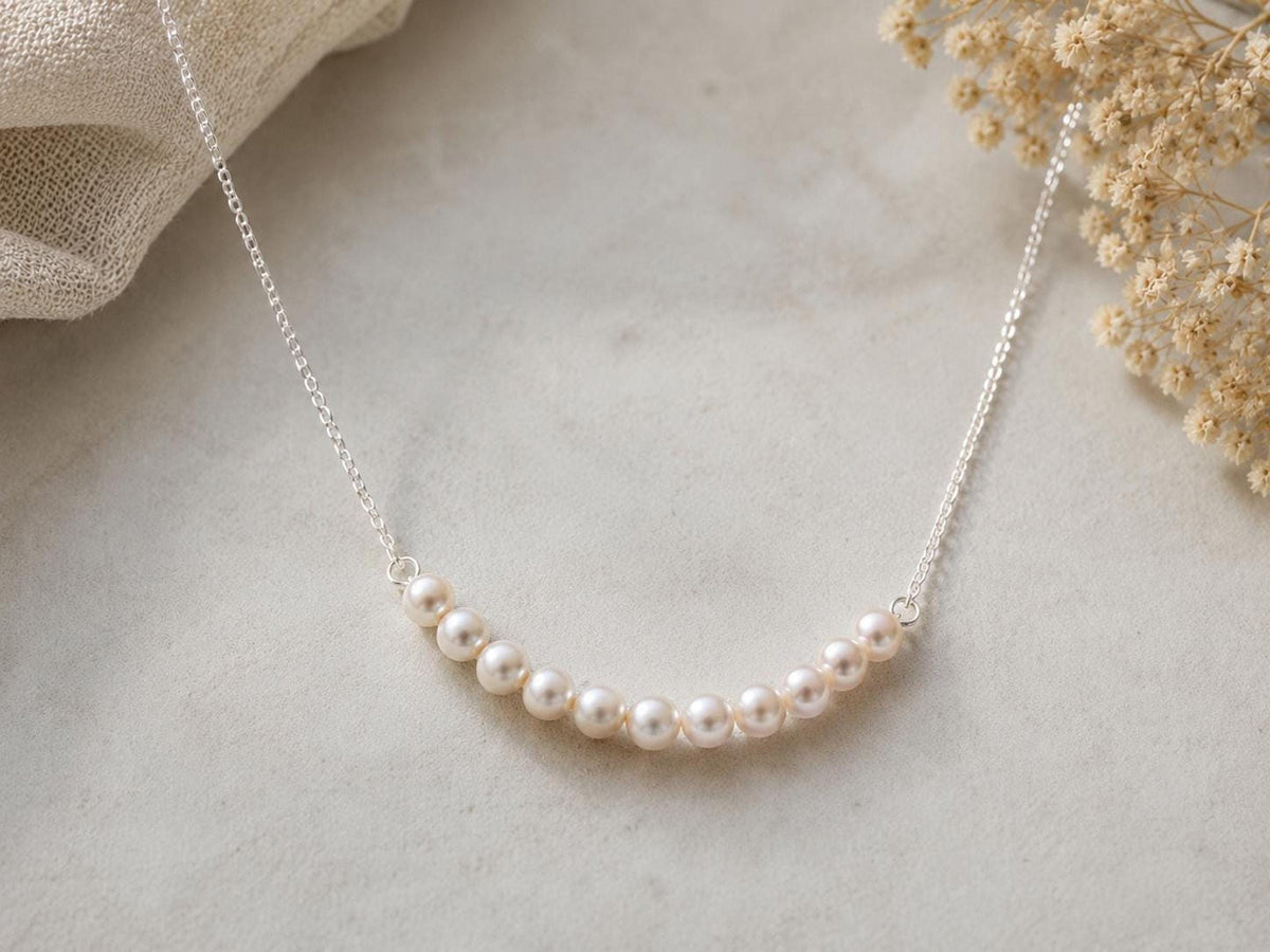 8 Floating Pearls Necklace • Elevate Your Minimalist Style with Timeless Glow