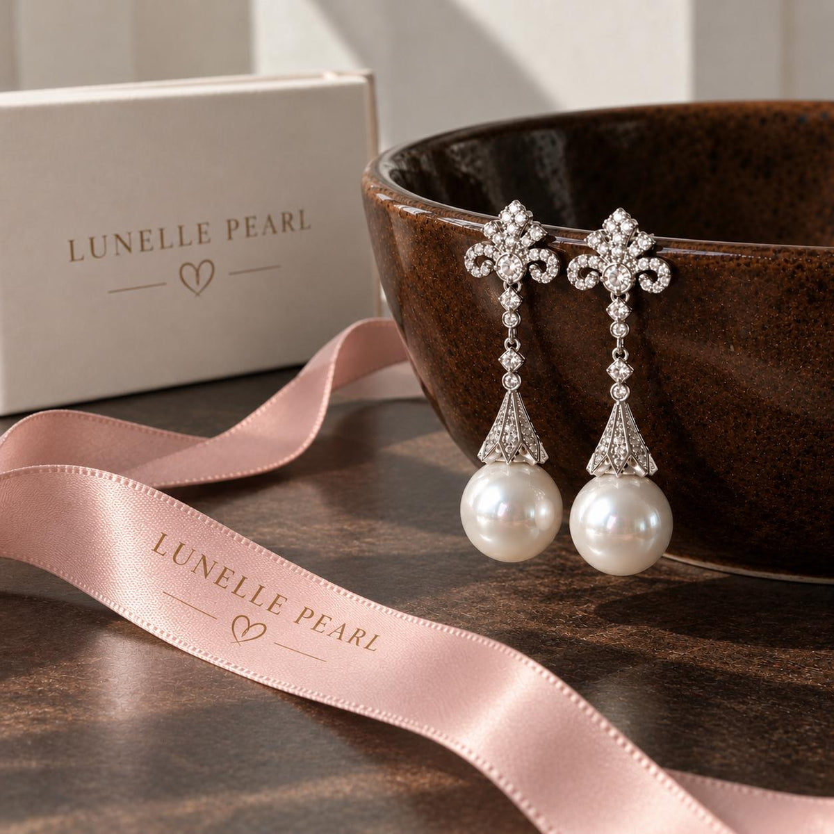Countess Fleur Pearl Drop Earrings, Crystal Bridal Jewelry, Silver Filled, Art Deco Style