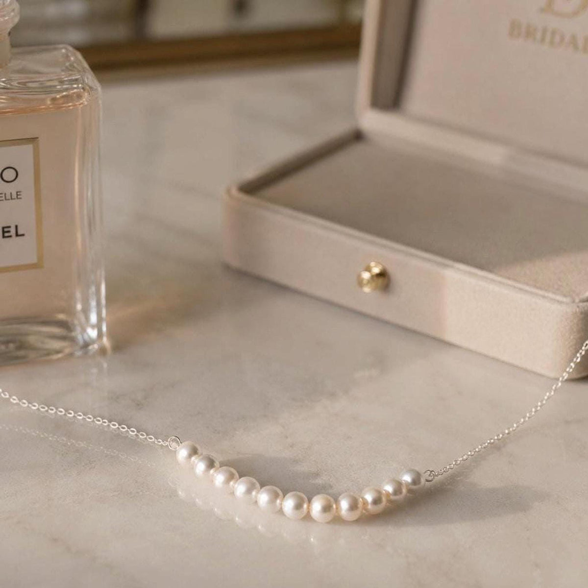 8 Floating Pearls Necklace • Elevate Your Minimalist Style with Timeless Glow