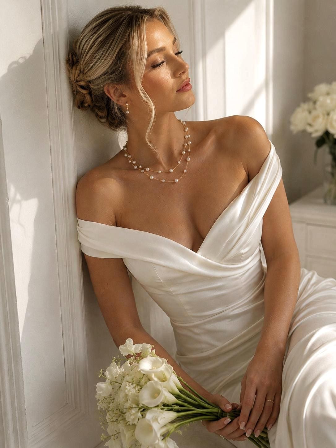 Double Layer Pearl Necklace, Bridal and Bridesmaid Wedding Jewelry
