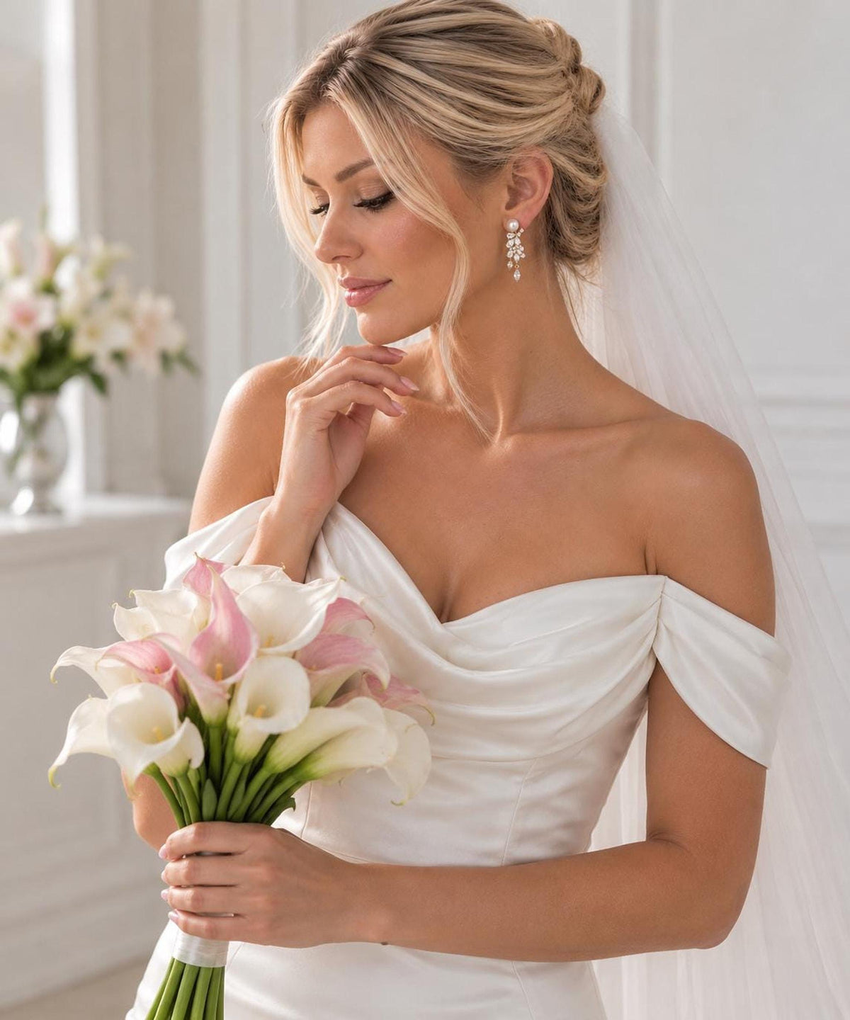 Pearl Vine Earrings – Gold Crystal Bridal Drops