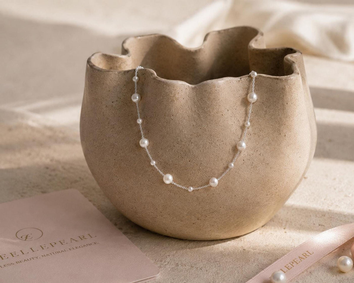 Delicate Pearl Bridal Necklace | Silver-Tone Chain, Handmade Wedding Jewelry