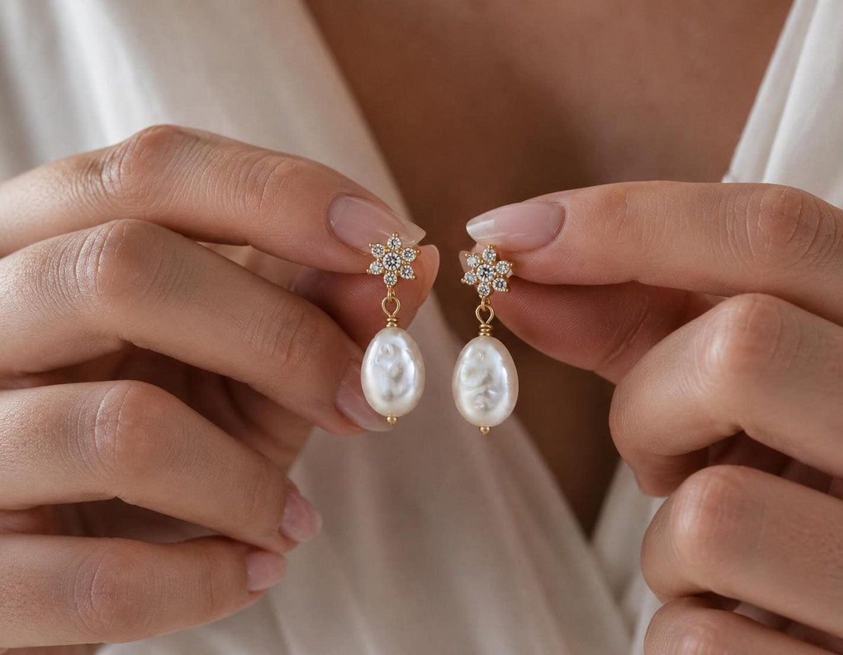 Baroque Pearl Earrings, 925 Silver 14K Gold Plated Bridal Drop Jewelry