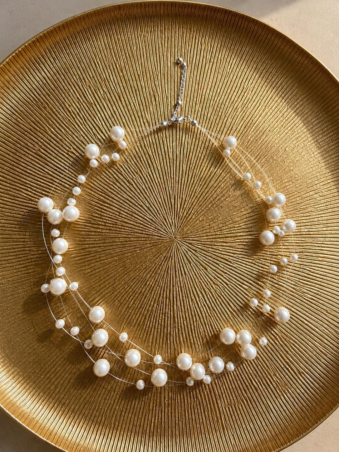 Floating Pearl Bridal Necklace, Handmade Wedding Jewelry