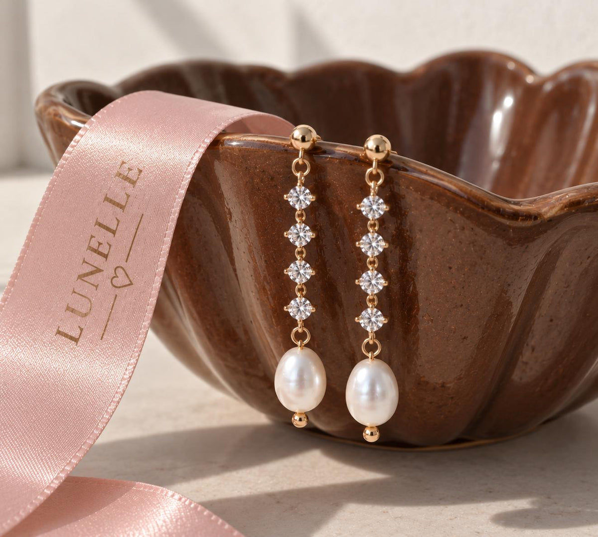 Mother of Pearl Earrings with Delicate Crystal Drops