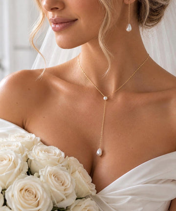 Pearl Y Necklace, 14K Gold-Plated Chain, Bridal Lariat
