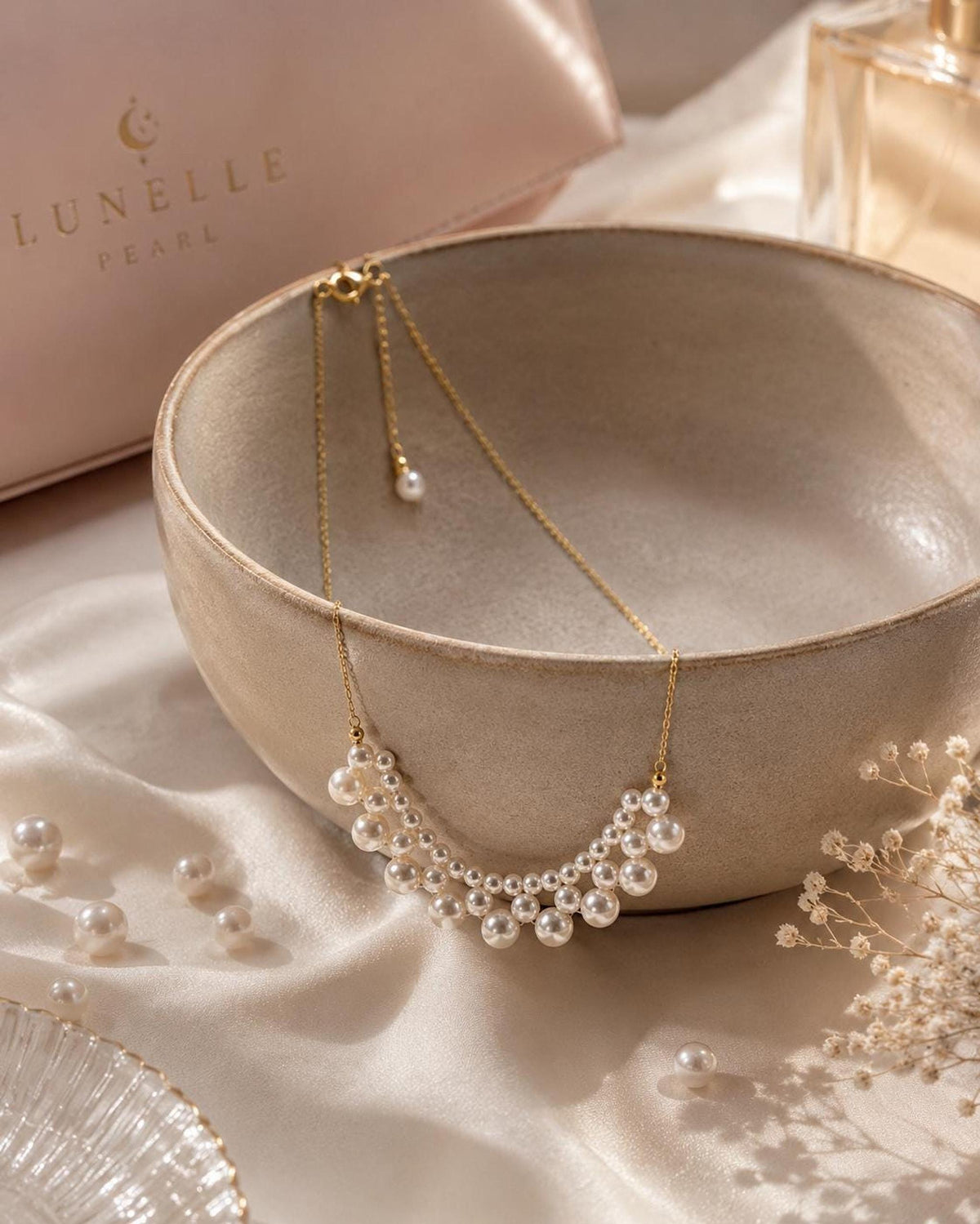 Serena Dainty Ivory Pearl Necklace, Gold Chain Bridal Jewelry