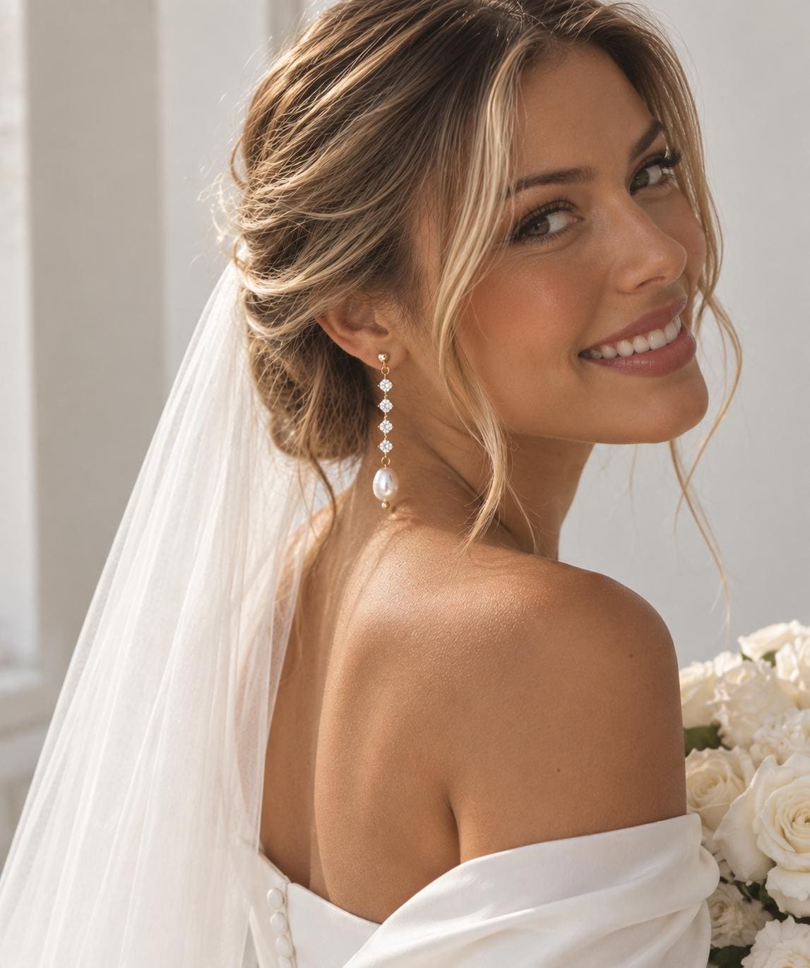 Mother of Pearl Earrings with Delicate Crystal Drops