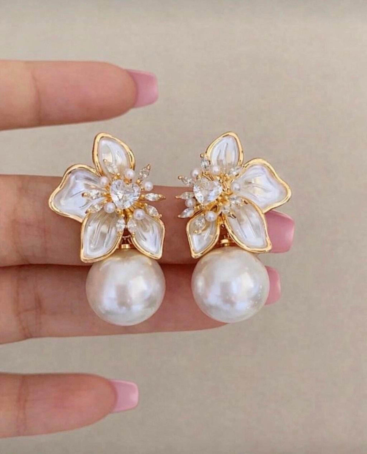 Cherry Blossom Bridal Pearl Drop Earrings