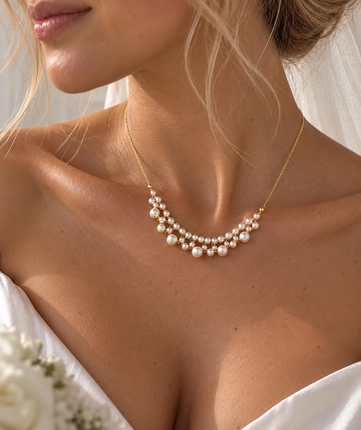 Dainty Ivory Pearl Necklace with Gold Chain, Elegant Bridal Jewelry for Special Occasions