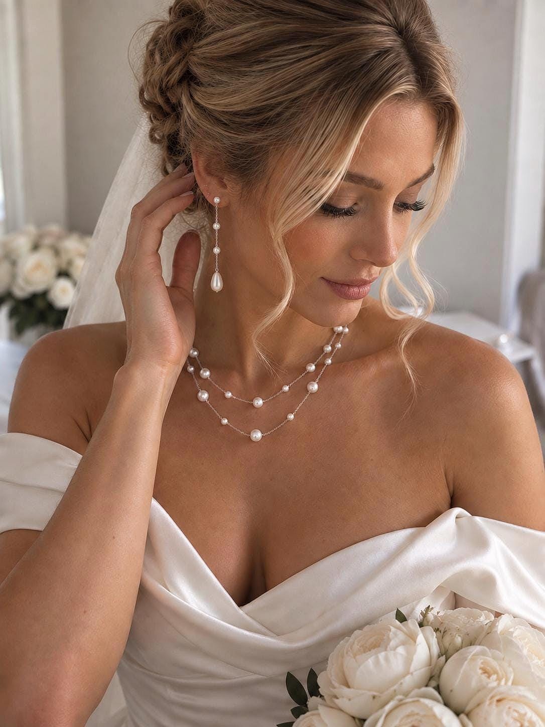 Double Layer Pearl Necklace, Bridal and Bridesmaid Wedding Jewelry And Gift