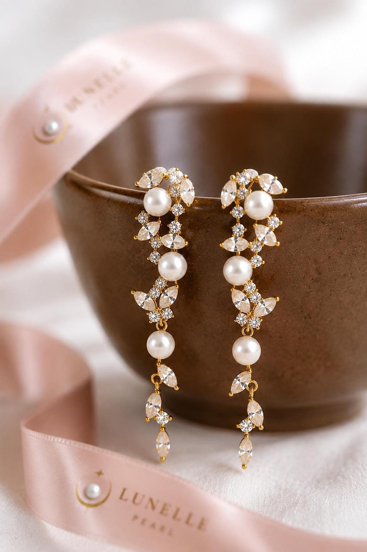Celestia Pearl Cascade Bridal Earrings
