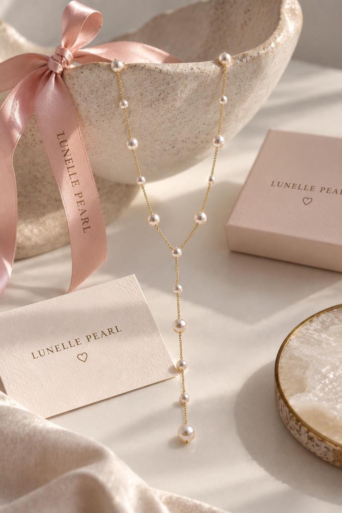 Pearl Lariat Bridal Necklace, 14K Gold Plated Y with Elegant