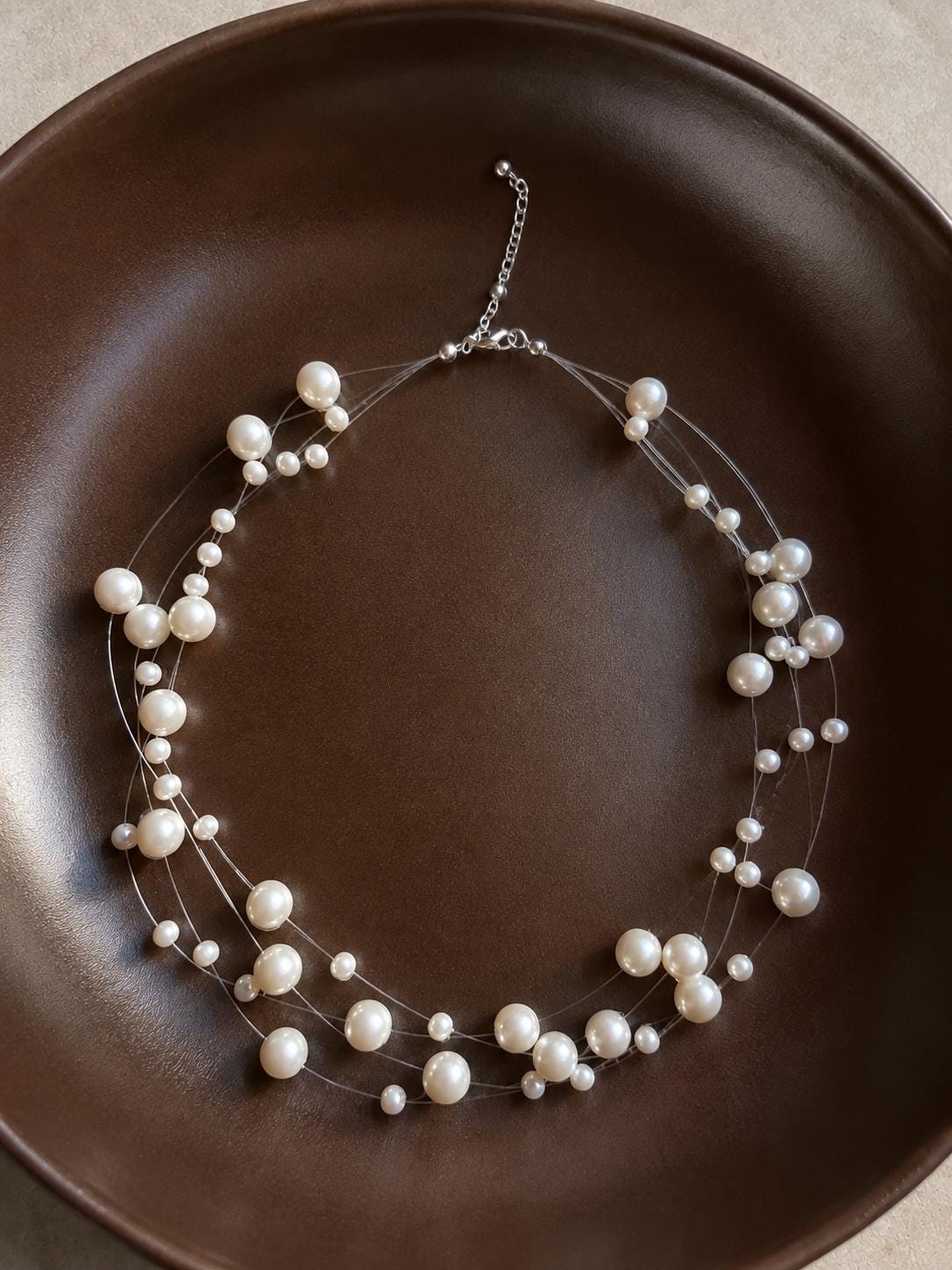 Delicate Pearl Bridal Necklace, Handmade Floating Jewelry for Brides and Bridesmaids
