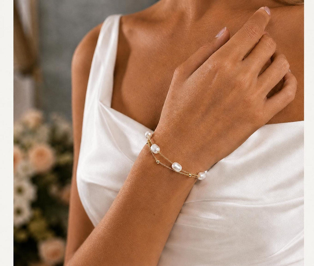 Pearl Bracelet for Brides – Dainty Wedding Jewellery, Gold Plated