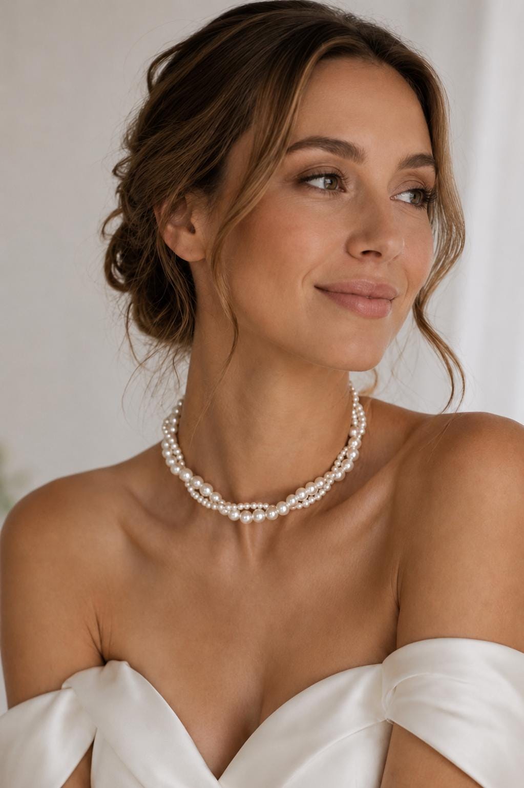 Elegant Layered Pearl Necklace, Custom Length Bridal Jewelry in Ivory