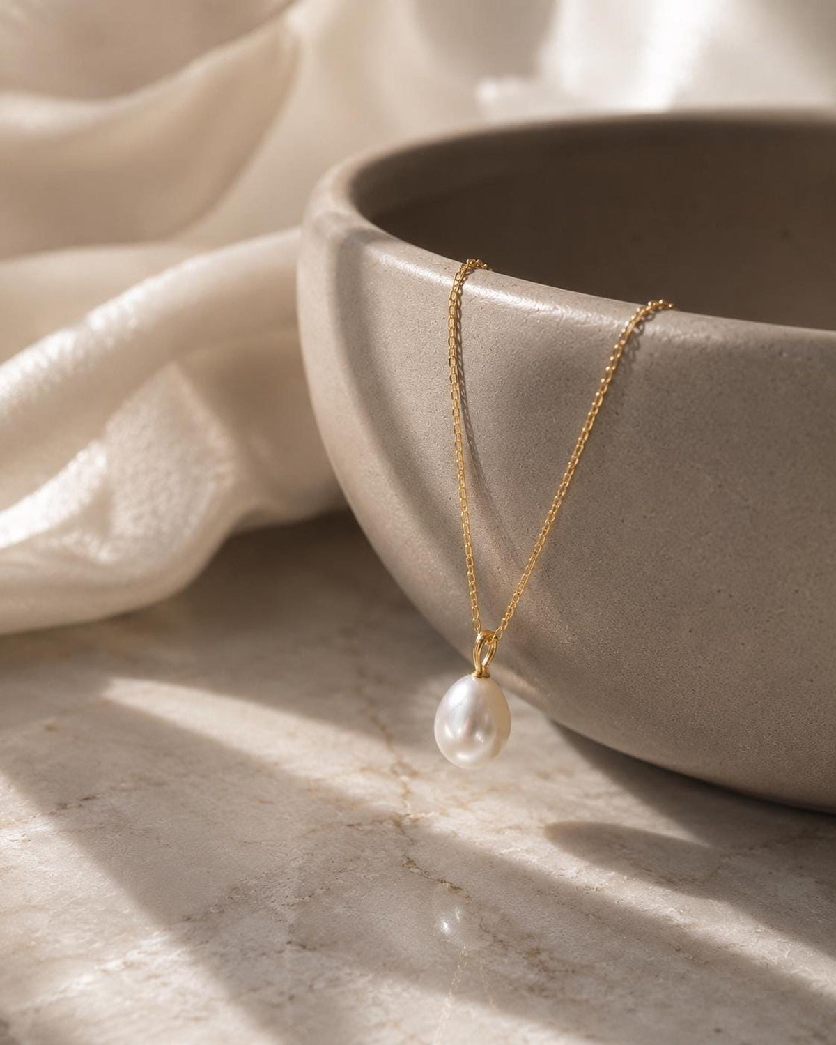 Dainty Freshwater Pearl Pendant Necklace, 14k Gold Plated Chain, 42 cm Length