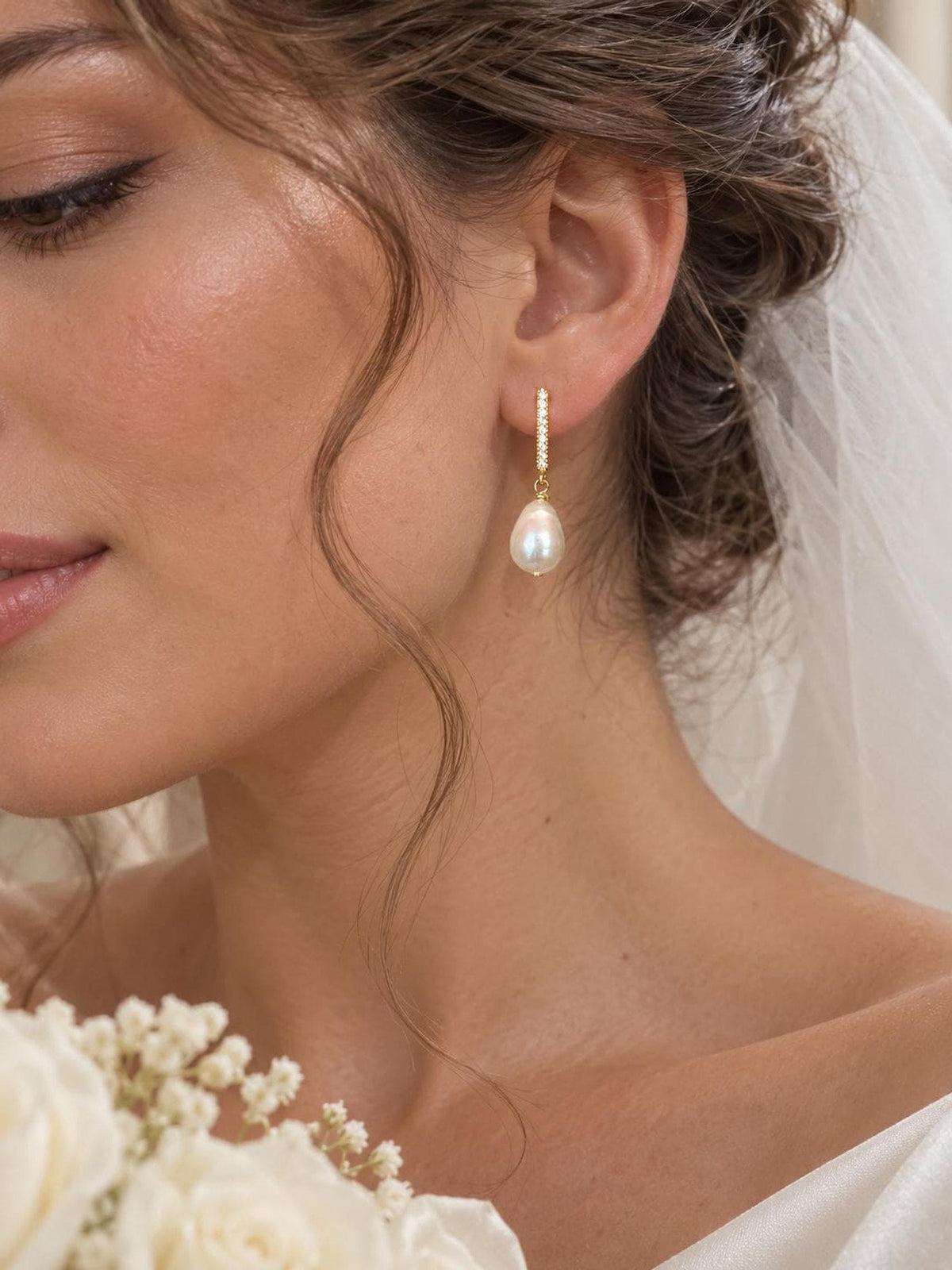 Mother of Pearl Drop Earrings, 925 Sterling Silver with 18K Gold Plating