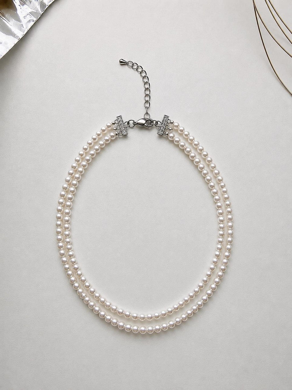 Double Strand Pearl Choker Necklace, Bridal Wedding Jewelry