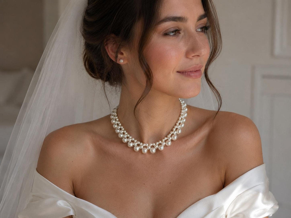 Layered Ivory Pearl Statement Necklace, Elegant Bridal Wedding Jewelry