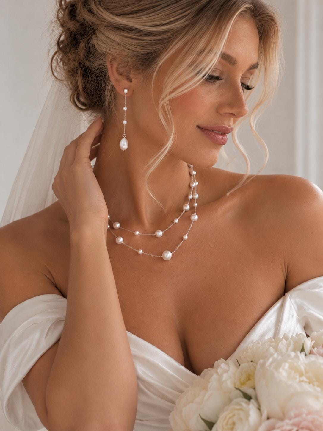 Double Layer Pearl Necklace, Bridal and Bridesmaid Wedding Jewelry And Gift