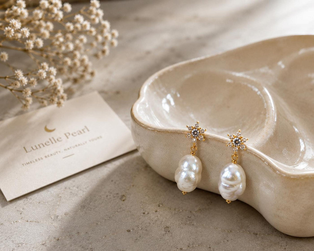 Baroque Pearl Earrings, 925 Silver 14K Gold Plated Bridal Drop Jewelry