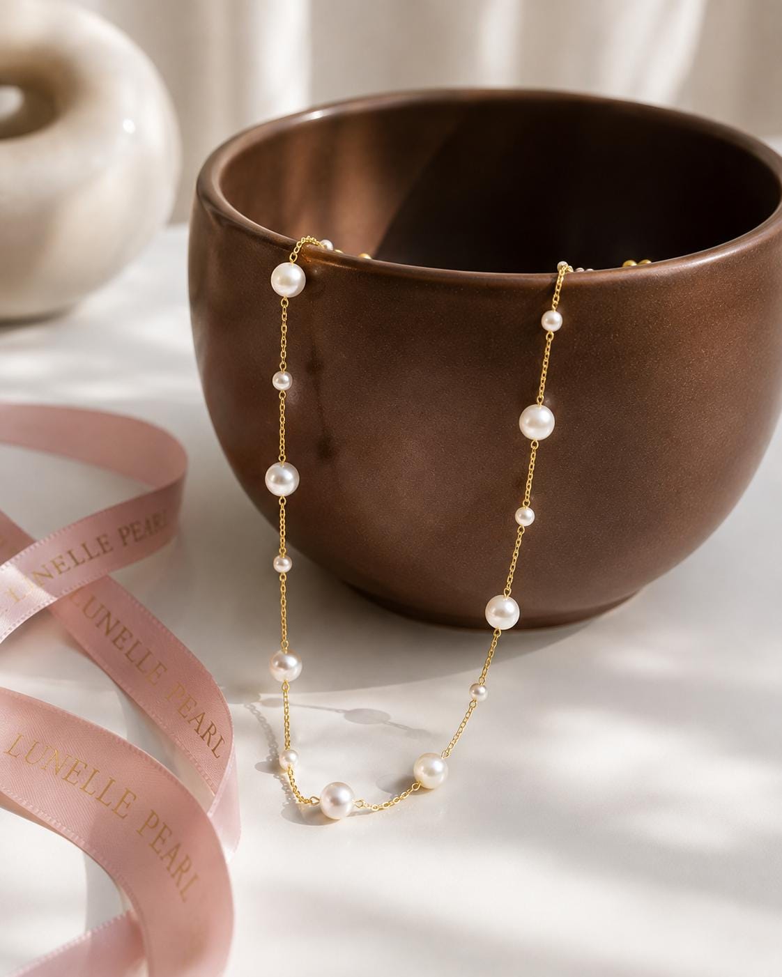 Delicate Pearl Bridal Necklace | Silver-Tone Chain, Handmade Wedding Jewelry