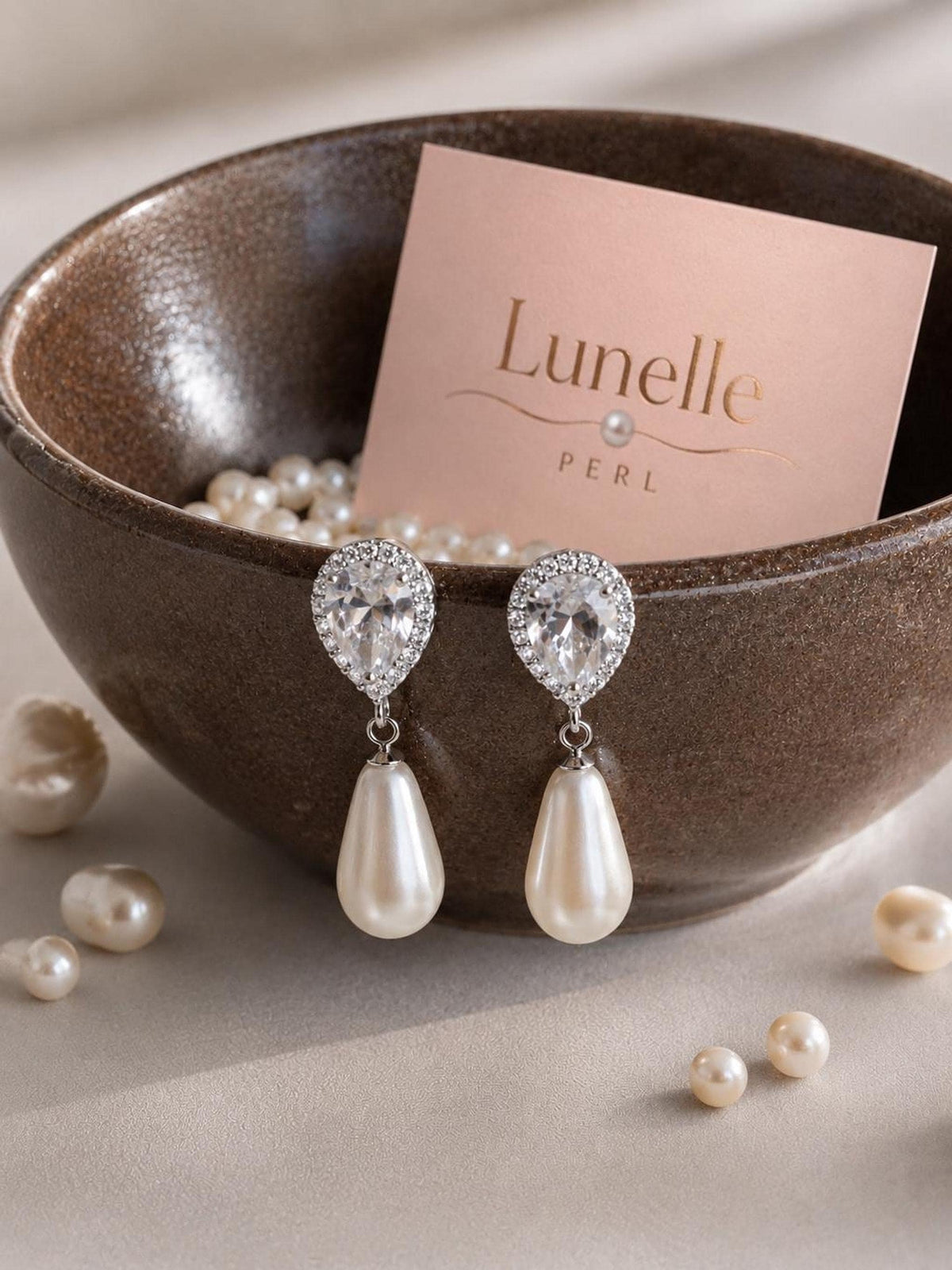 Teardrop Pearl Earrings with CZ Stones, Elegant Bridal Jewelry for Weddings