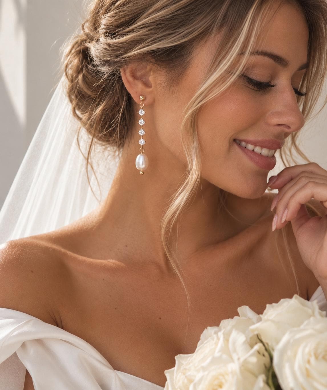 Mother of Pearl Earrings with Delicate Crystal Drops