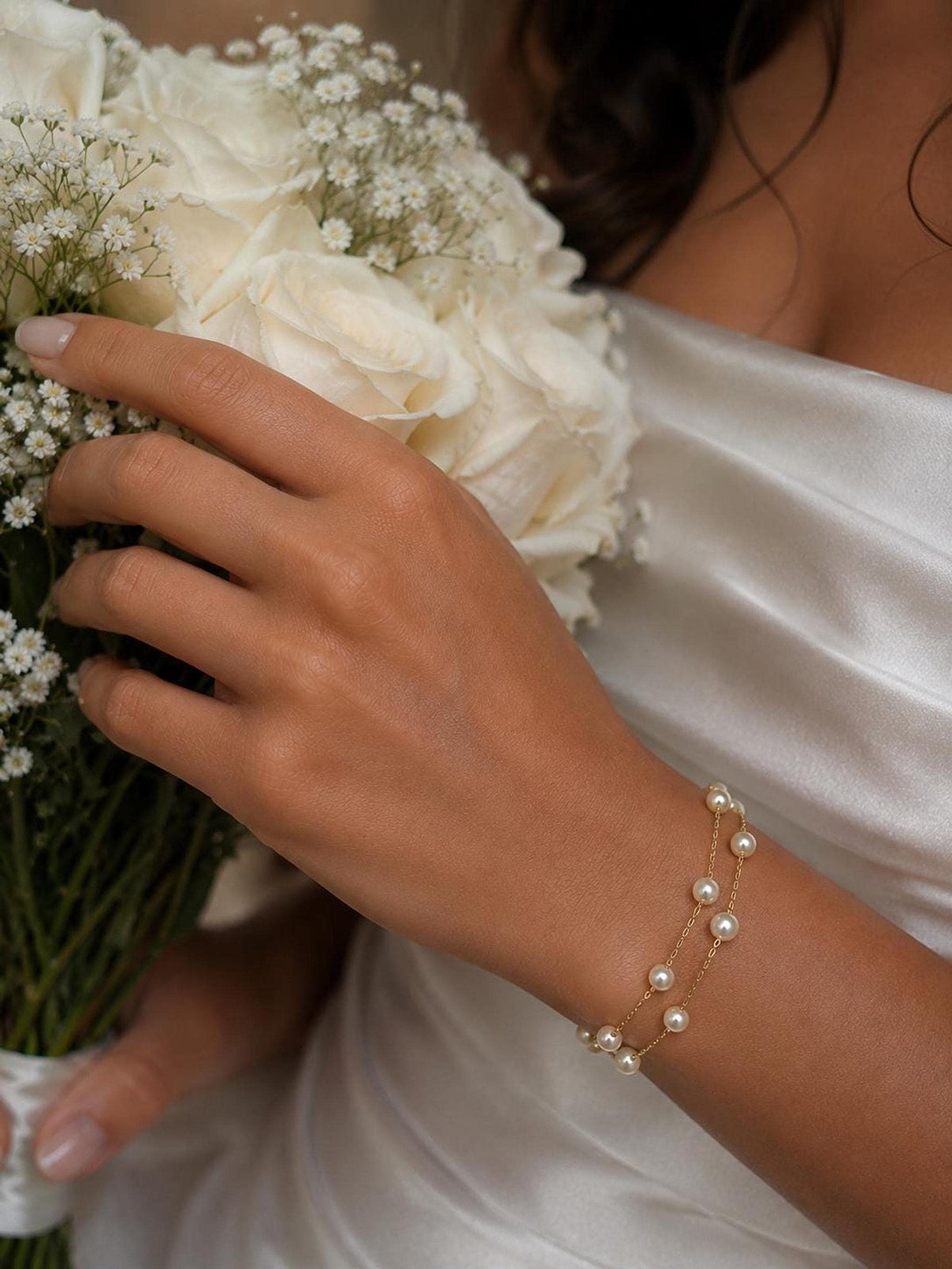 Double Layered Pearl Bracelet, Adjustable Wedding Jewelry