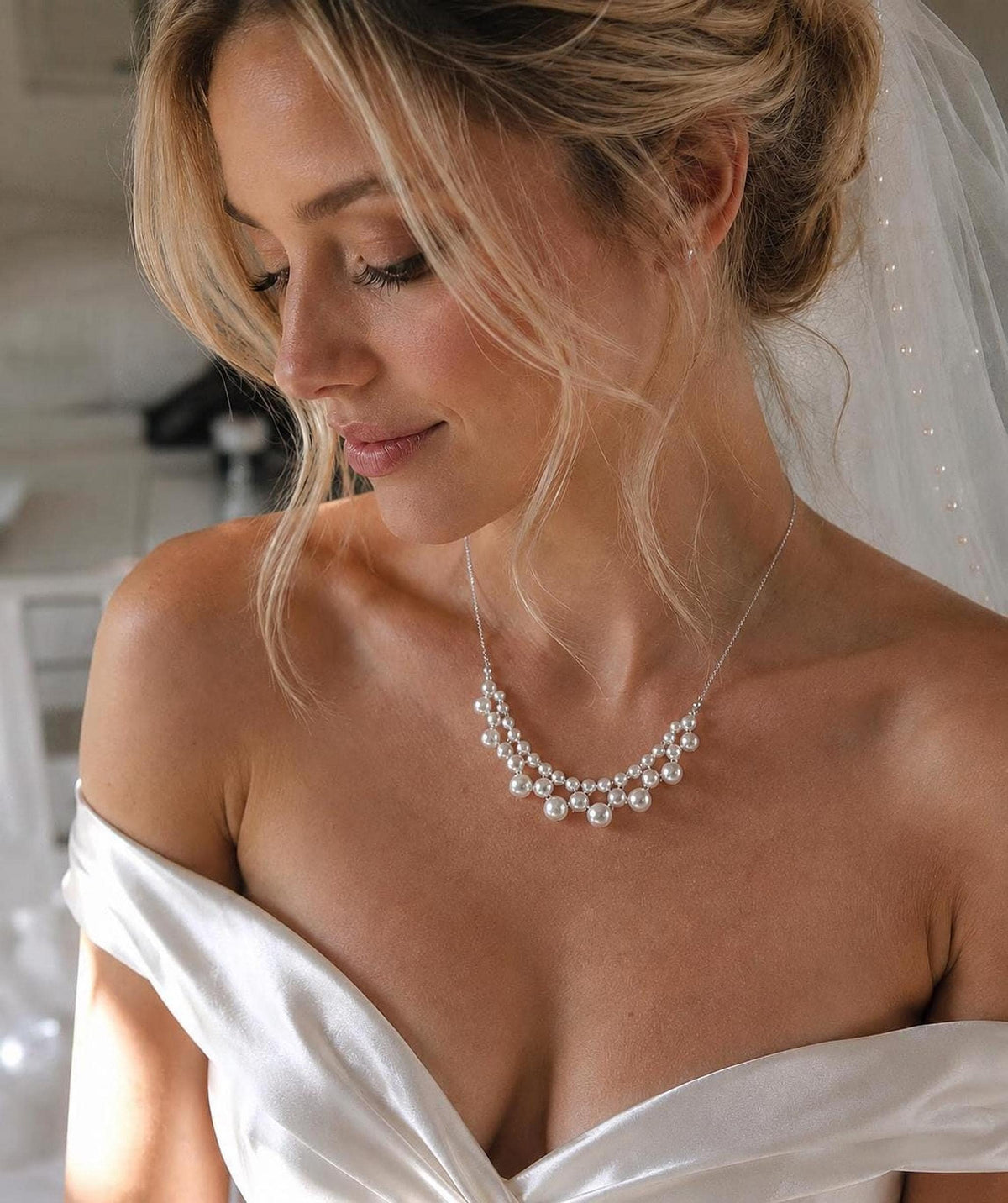 Dainty Ivory Pearl Necklace with Gold Chain, Elegant Bridal Jewelry for Special Occasions