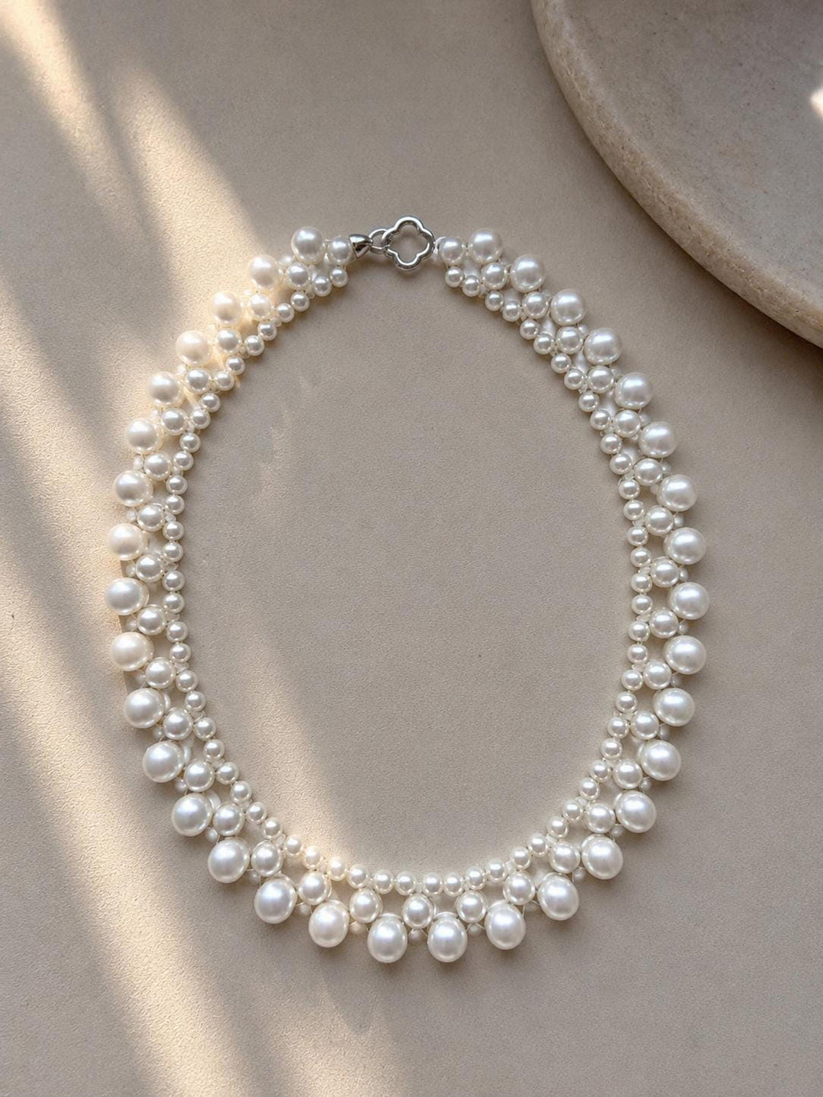 Layered Ivory Pearl Statement Necklace, Elegant Bridal Wedding Jewelry