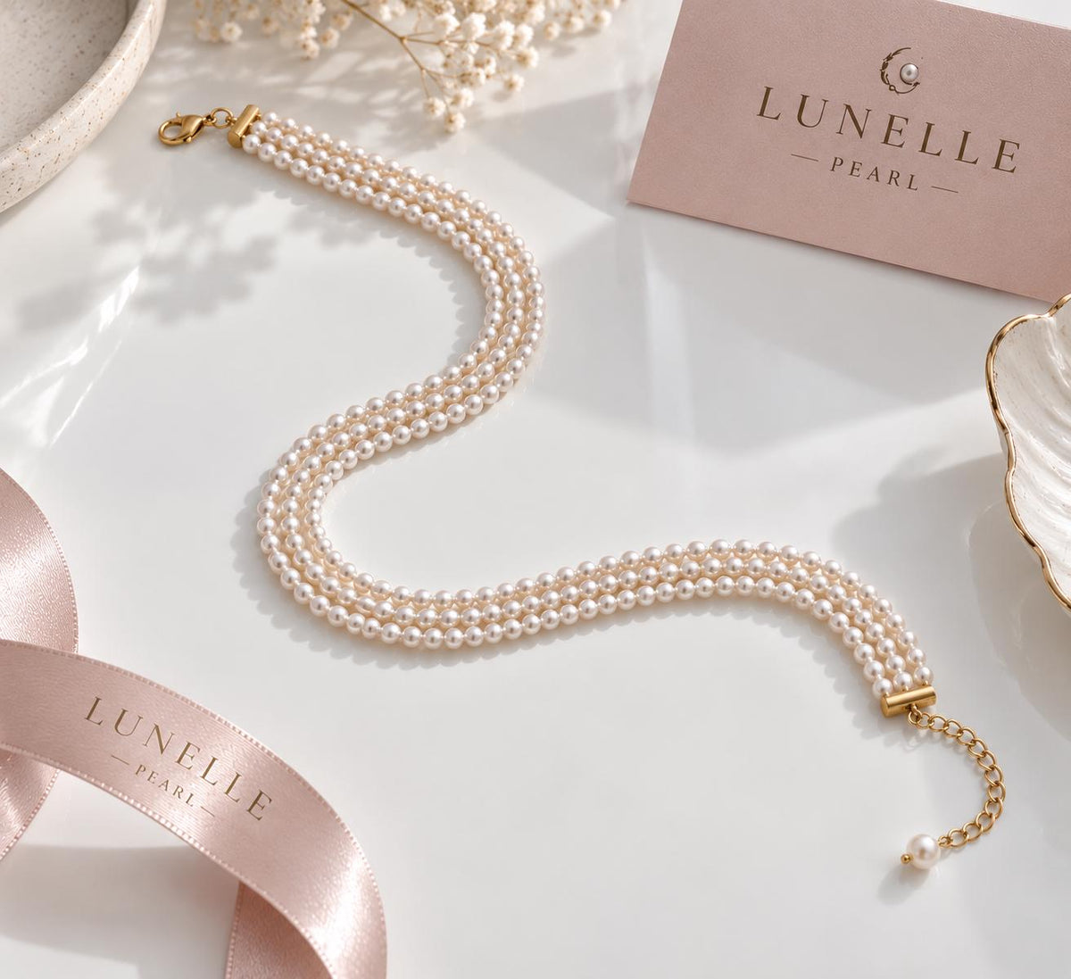 Multi-Strand Pearl Choker Necklace, Elegant Wedding Jewelry for Brides