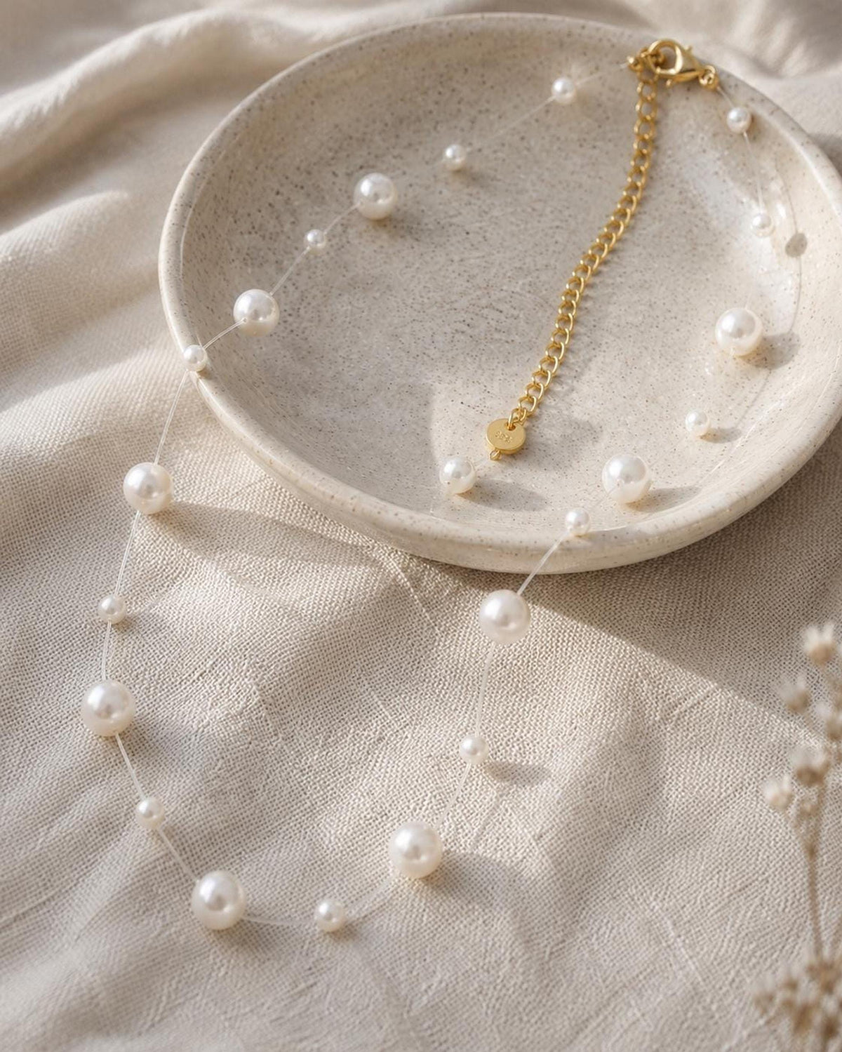 Floating Pearl Necklace: Minimalist Bridal Wedding Jewelry Choker