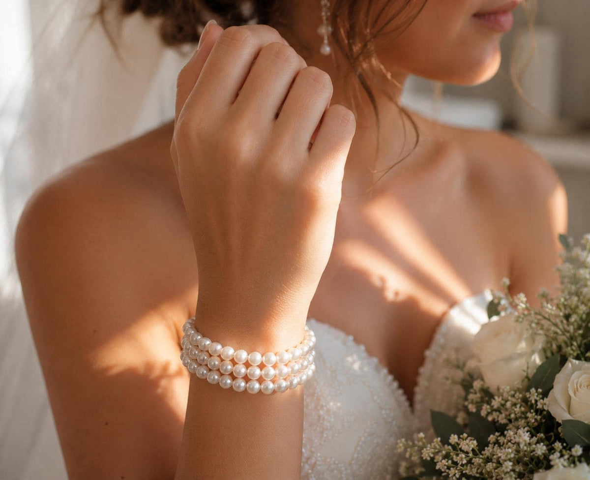 Multi-Strand Pearl Cuff Bracelet, Elegant Bridal Jewelry for Weddings