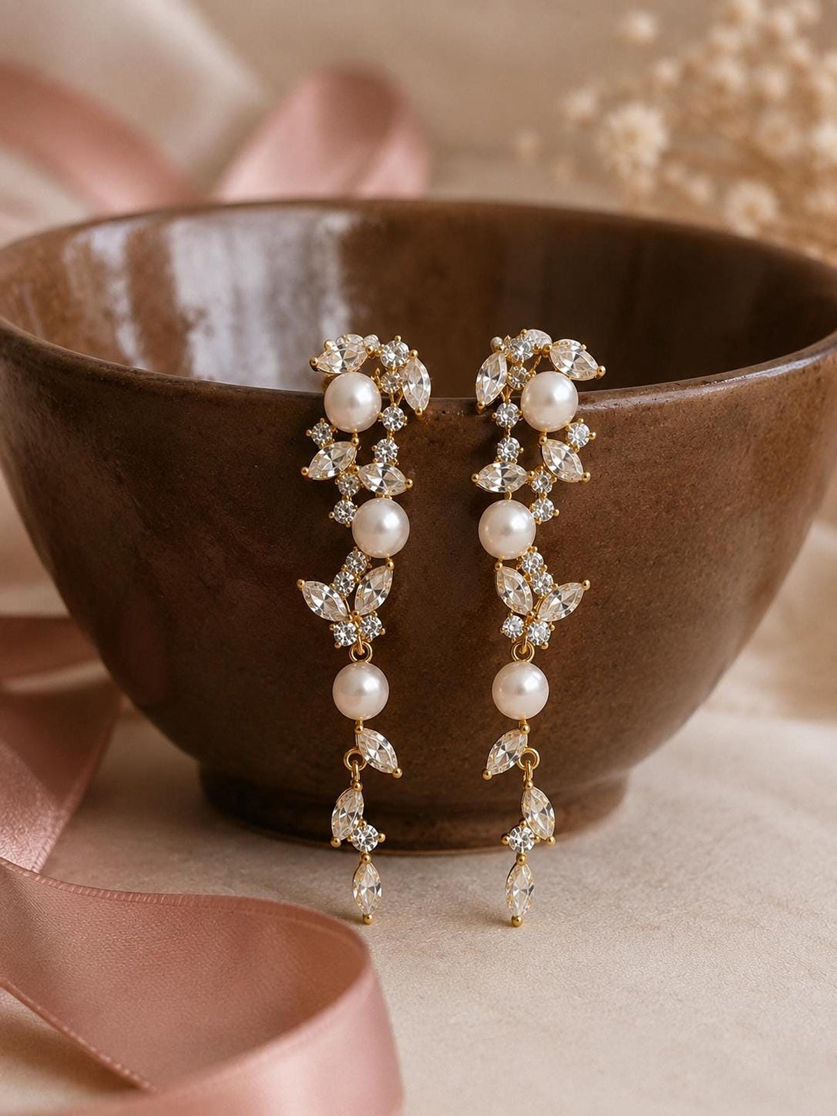 Celestia Pearl Cascade Bridal Earrings