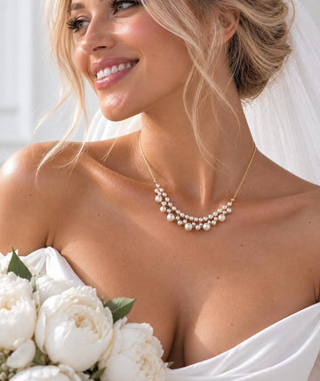 Dainty Ivory Pearl Necklace with Gold Chain, Elegant Bridal Jewelry for Special Occasions
