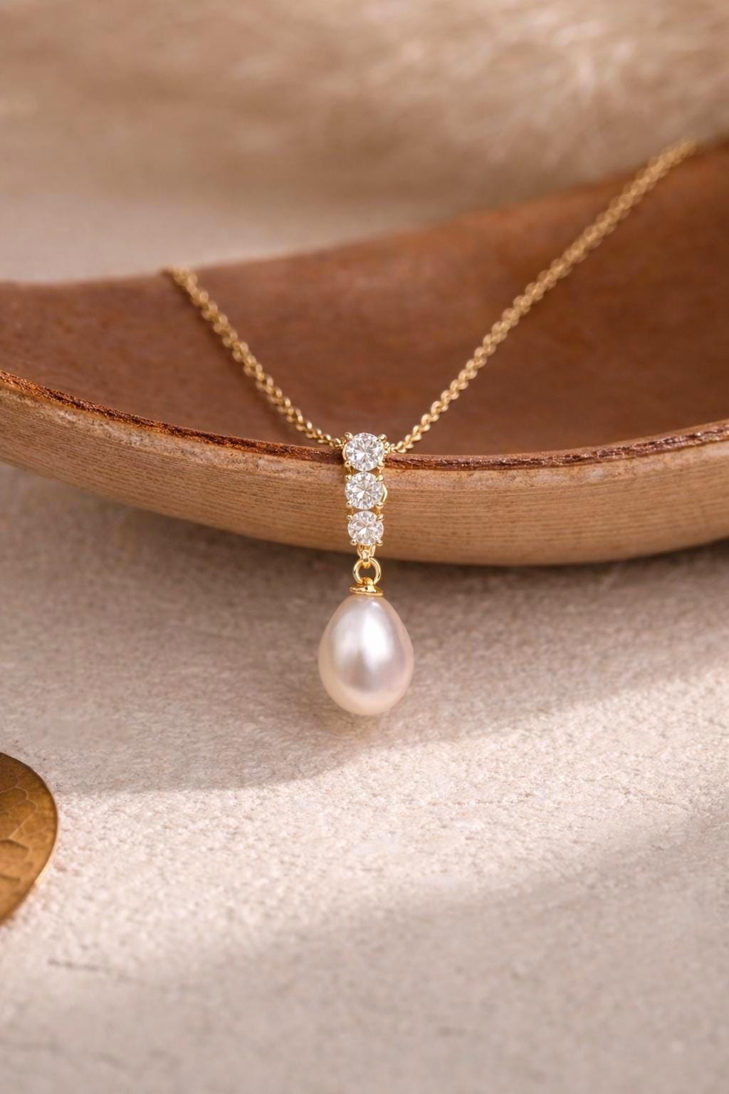 Freshwater Pearl Bridal Necklace, 18K Gold Plated Wedding Jewelry