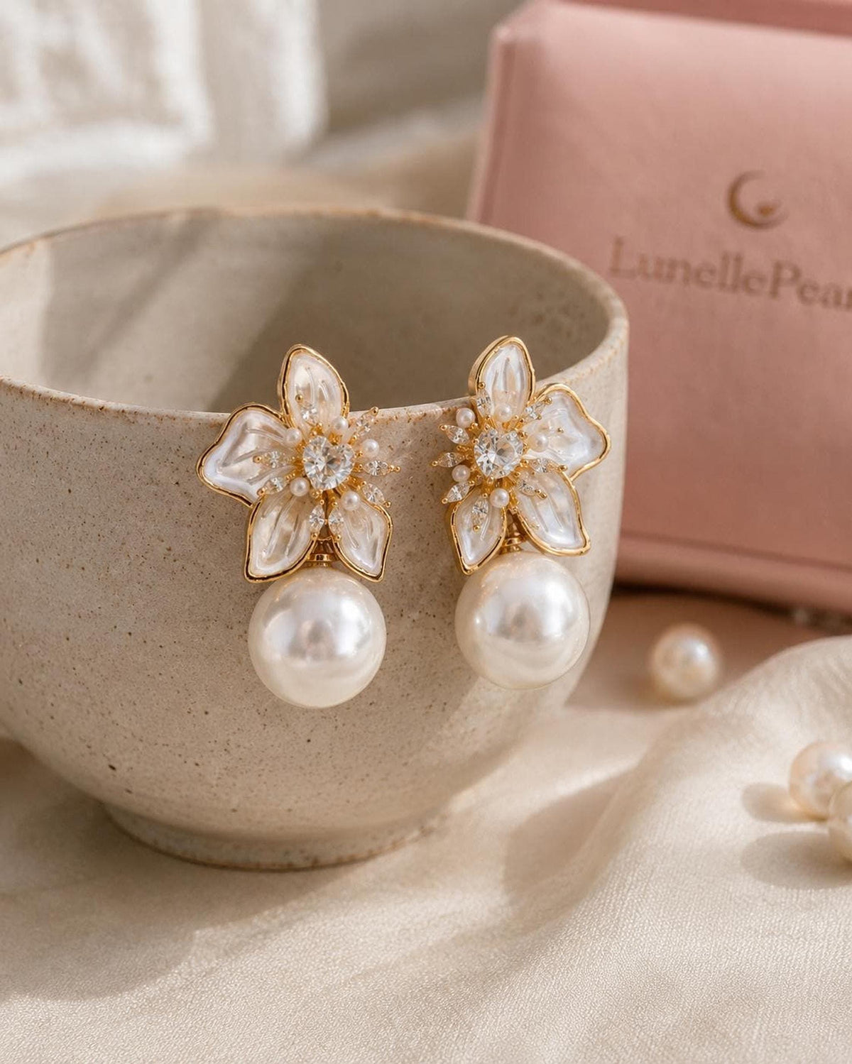 Cherry Petals Bridal Pearl Drop Earrings