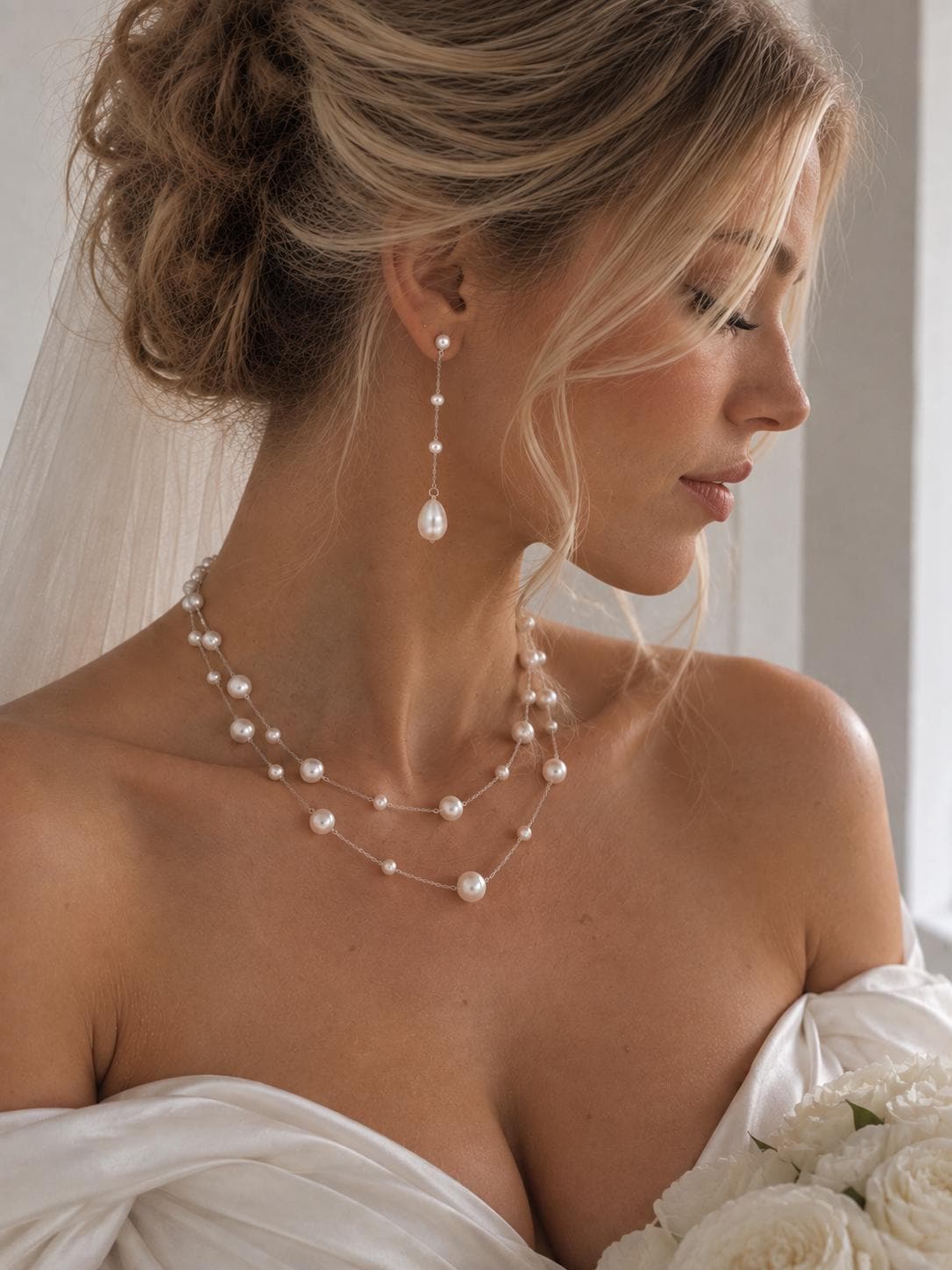 Double Layer Pearl Necklace, Bridal and Bridesmaid Wedding Jewelry And Gift