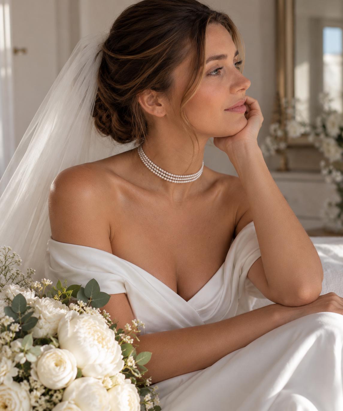 Multi-Strand Pearl Choker Necklace, Elegant Wedding Jewelry for Brides