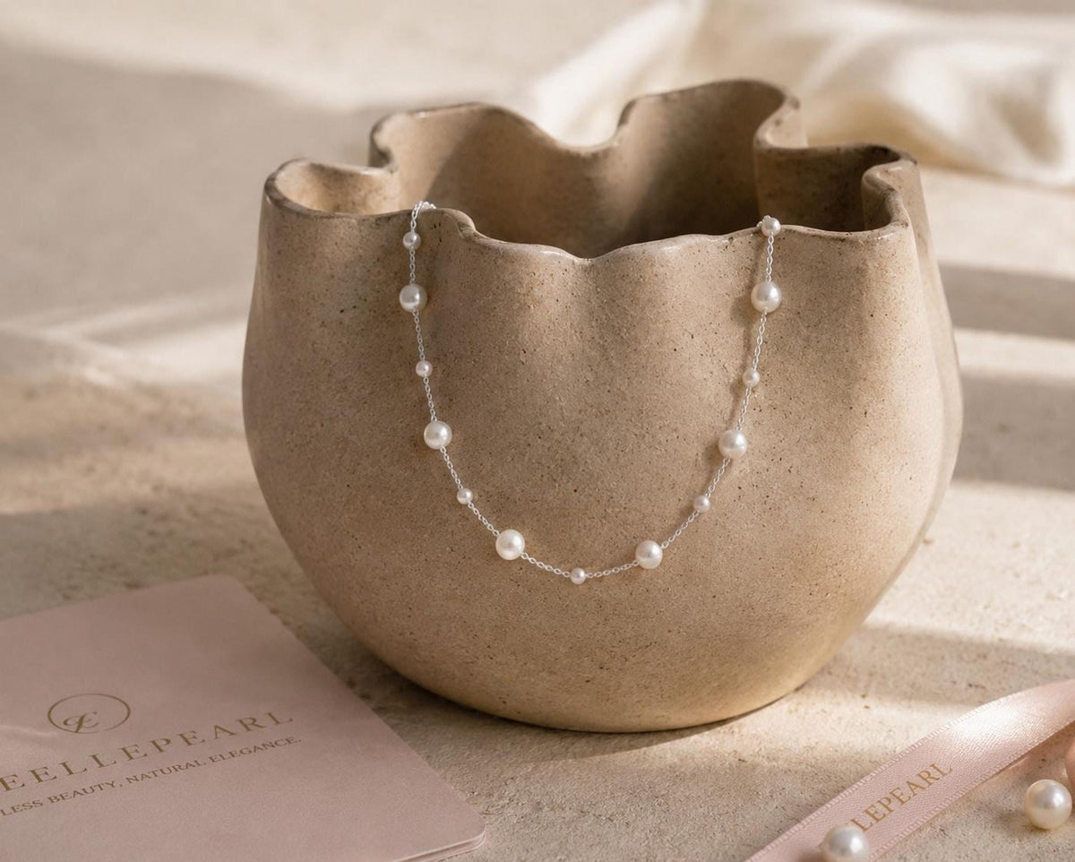 Delicate Pearl Bridal Necklace | Silver-Tone Chain, Handmade Wedding Jewelry