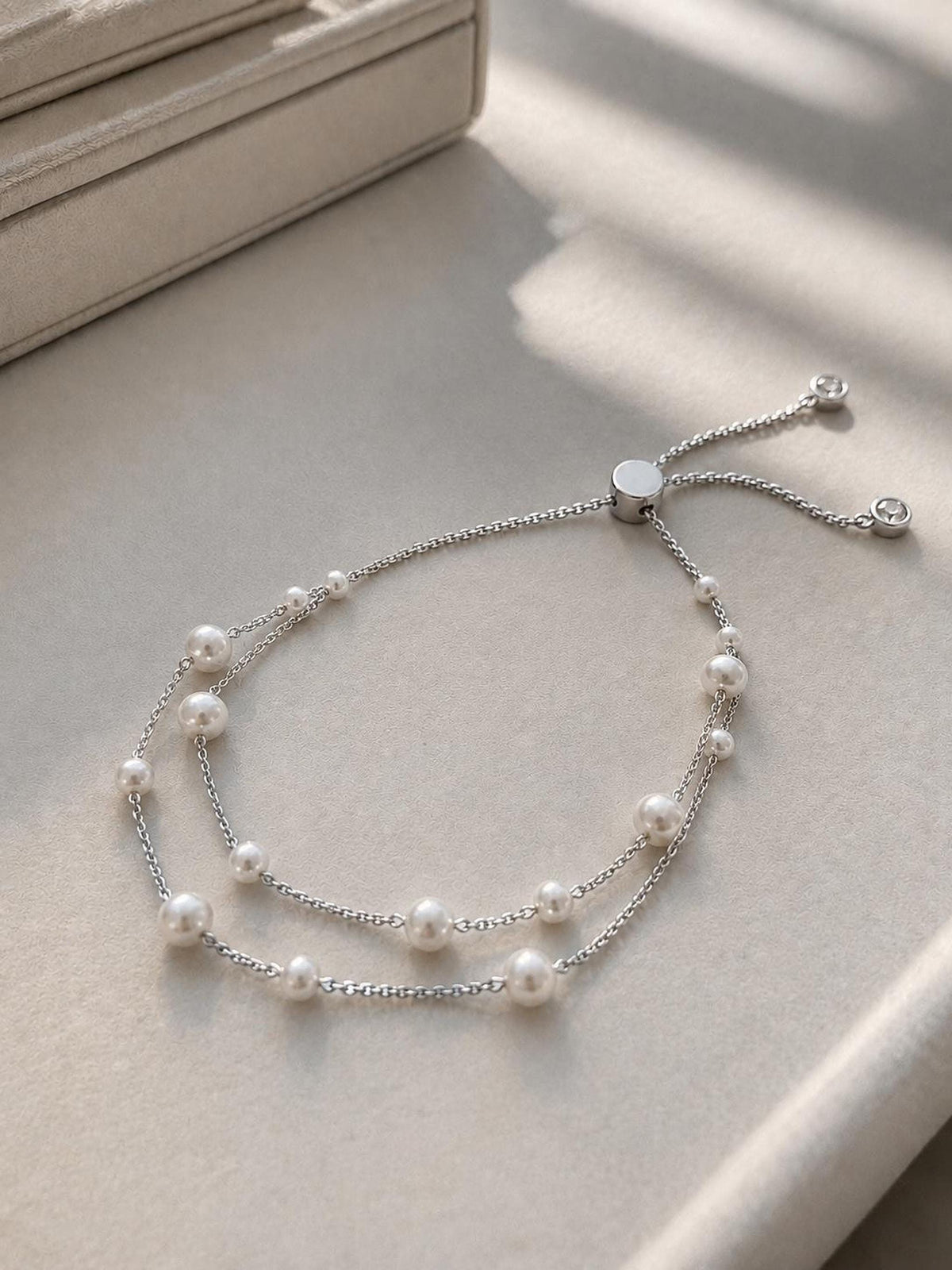 Double Layered Pearl Bracelet, Adjustable Wedding Jewelry