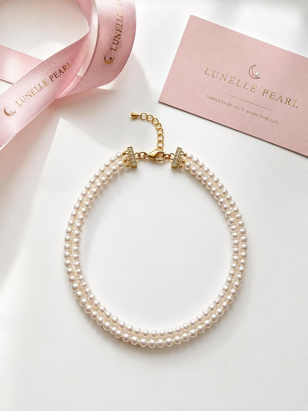 Double Strand Pearl Choker Necklace, Bridal Wedding Jewelry