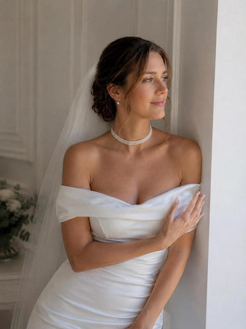 Layered Pearl Choker Necklace, Elegant Bridal Jewelry with Custom Length Options