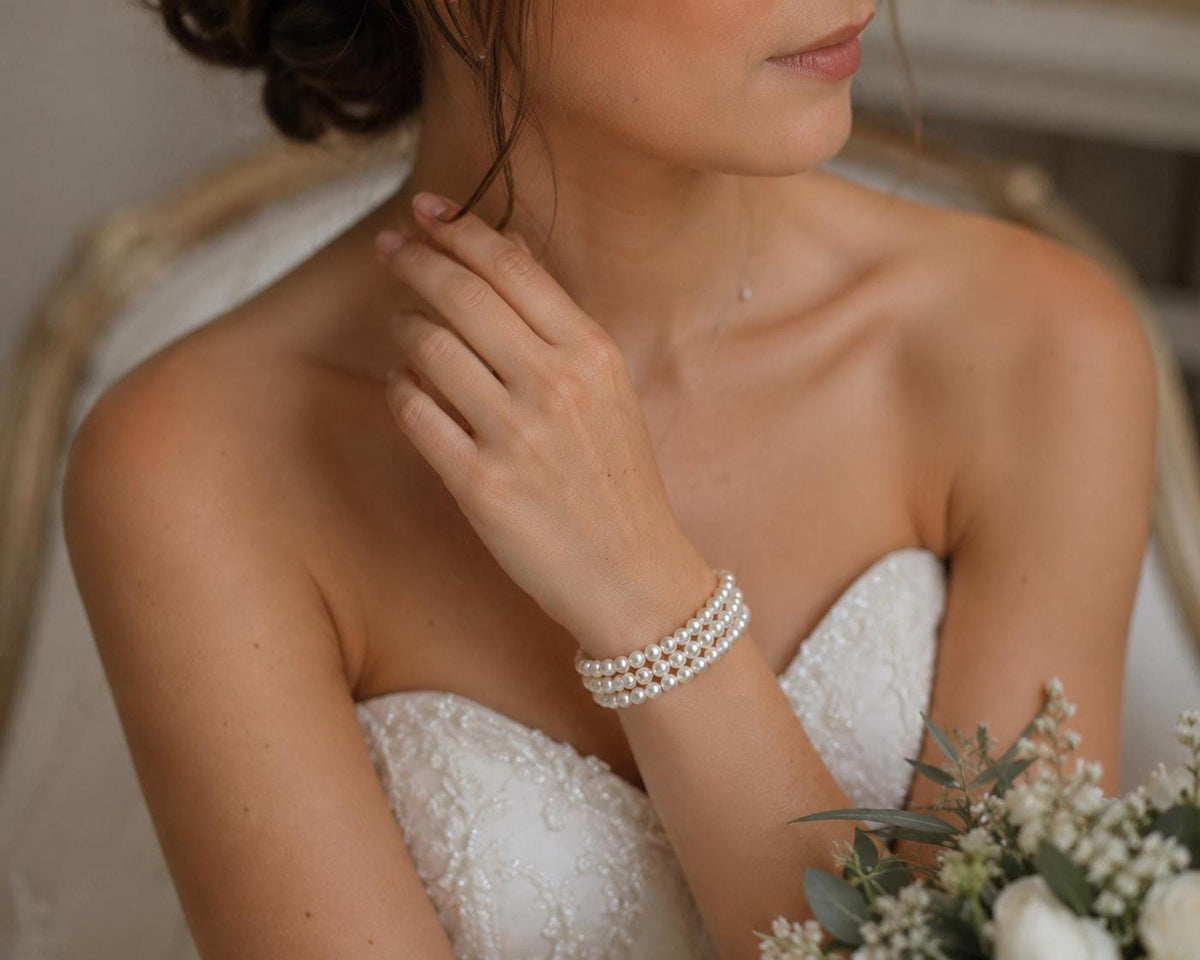 Multi-Strand Pearl Cuff Bracelet, Elegant Bridal Jewelry for Weddings